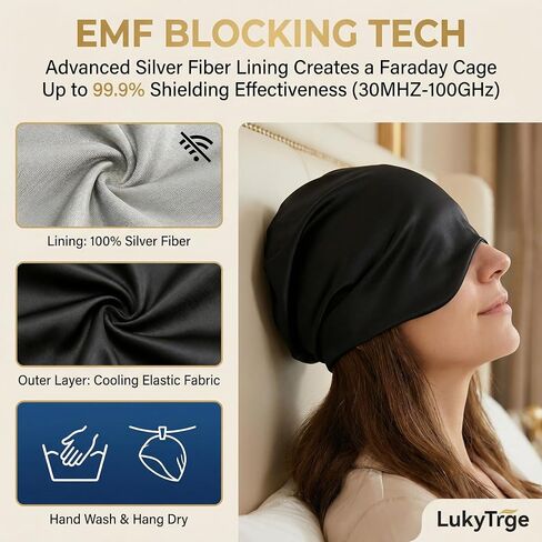 Faraday Hat,EMF Protection Sleeping Cap,Silver Fabric Bonnet for Sleeping,EMF Hat Blocks 99% of WiFi,Bluetooth,Cell Towers,5G 4G Shielding in Saudi Arabia