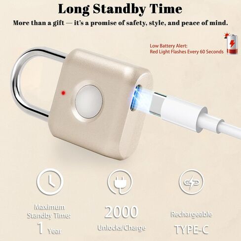 UMIKSMART Biometric Fingerprint Padlock with Silicone Cover, Smart Keyless USB Rechargeable Security Lock for Gym Locker, Gate, Fence, Cabinet in Saudi Arabia