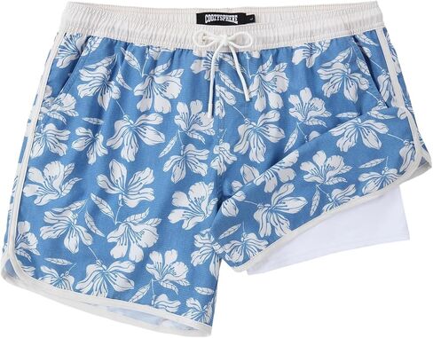Men's 5" Vintage Swim Trunks Board Shorts with Compression Liner Quick Dry Anti-Chafing Swimwear Beach Surfing in Saudi Arabia