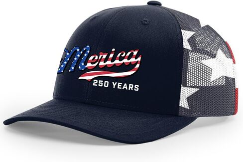 Trenz Shirt Company Men's Patriotic USA Flag Filled 'Merica Beer Logo 250 Years Embroidered Mesh Back Trucker Hat in Kuwait
