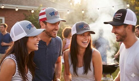 Trenz Shirt Company Men's Patriotic USA Flag Filled 'Merica Beer Logo 250 Years Embroidered Mesh Back Trucker Hat in Kuwait