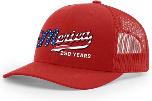 Trenz Shirt Company Men's Patriotic USA Flag Filled 'Merica Beer Logo 250 Years Embroidered Mesh Back Trucker Hat in Kuwait