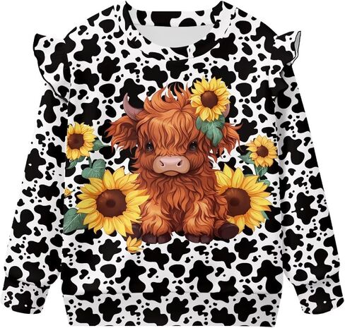 Dreaweet Girls Crewneck Sweatshirt Ruffle Shoulder Tops Lightweight Long Sleeve Sweatshirts for Toddler Youth 1-2T to 7-8Y in Kuwait