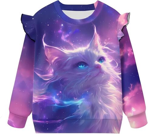 Dreaweet Girls Crewneck Sweatshirt Ruffle Shoulder Tops Lightweight Long Sleeve Sweatshirts for Toddler Youth 1-2T to 7-8Y in Kuwait