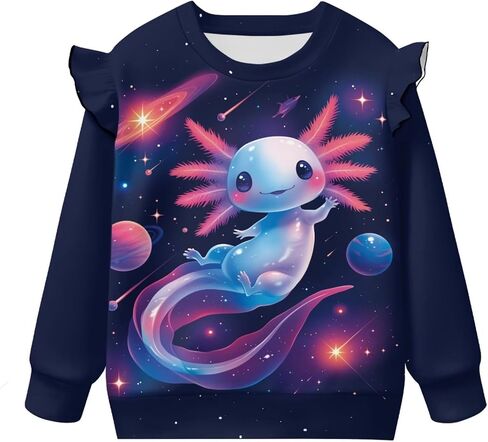 Dreaweet Girls Crewneck Sweatshirt Ruffle Shoulder Tops Lightweight Long Sleeve Sweatshirts for Toddler Youth 1-2T to 7-8Y in Kuwait