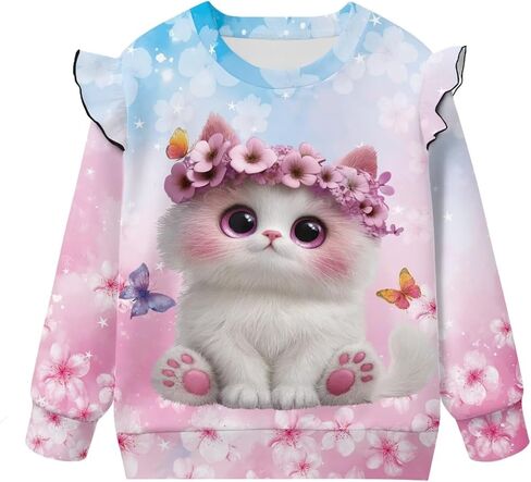 Dreaweet Girls Crewneck Sweatshirt Ruffle Shoulder Tops Lightweight Long Sleeve Sweatshirts for Toddler Youth 1-2T to 7-8Y in Kuwait