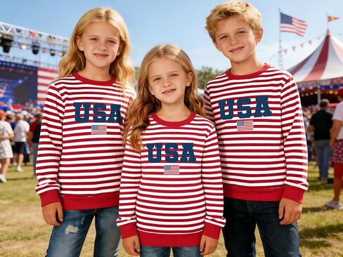 Kids USA Sweatshirt Girls Boys 4th of July Striped Long Sleeves Shirt American Flag Patriotic Pullover Tee Tops in Kuwait
