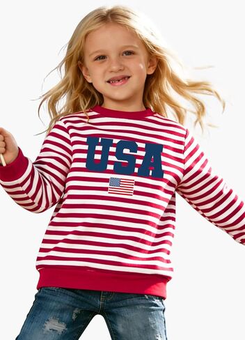 Kids USA Sweatshirt Girls Boys 4th of July Striped Long Sleeves Shirt American Flag Patriotic Pullover Tee Tops in Kuwait