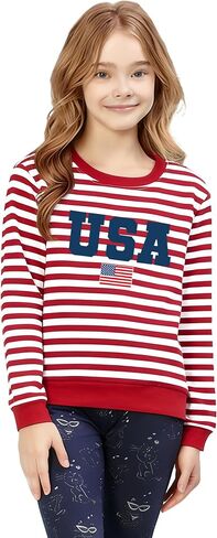 Kids USA Sweatshirt Girls Boys 4th of July Striped Long Sleeves Shirt American Flag Patriotic Pullover Tee Tops in Kuwait