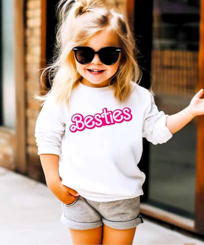 سويت شيرت Olive Loves Apple Besties للفتيات المراهقات والنساء المتطابقين مع بلوفر أفضل صديق باللون الوردي in Kuwait