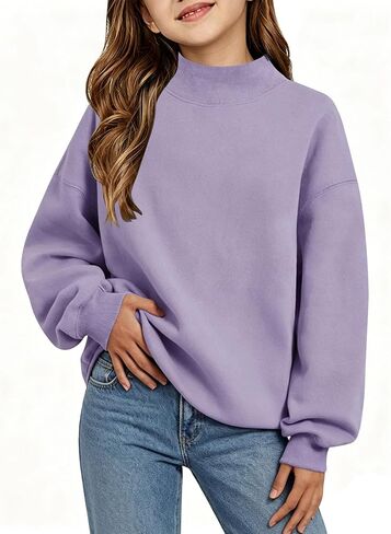Girls Oversized Sweatshirts Color Block Turtleneck Fleece Pullover Tops Long Sleeve Loose Fall Fashion Outfits in Saudi Arabia