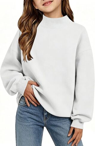 Girls Oversized Sweatshirts Color Block Turtleneck Fleece Pullover Tops Long Sleeve Loose Fall Fashion Outfits in Saudi Arabia