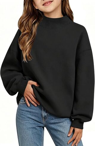 Girls Oversized Sweatshirts Color Block Turtleneck Fleece Pullover Tops Long Sleeve Loose Fall Fashion Outfits in Saudi Arabia