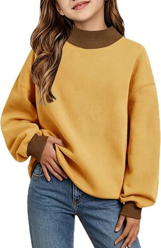 Girls Oversized Sweatshirts Color Block Turtleneck Fleece Pullover Tops Long Sleeve Loose Fall Fashion Outfits in Saudi Arabia