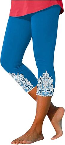 Capri Pants Women Summer Leggings Lace Trim High-Waisted Stretch Tights Pants Cropped Length Business Trouser in Saudi Arabia