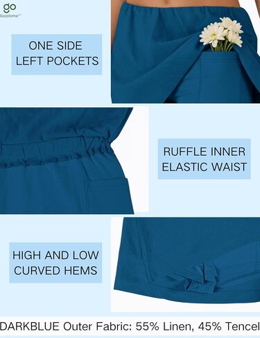 Gozoloma Women's Cotton Linen Skirt Loose Skort with Inner Shorts and a Inner Pocket(DarkBlue-S) in Saudi Arabia