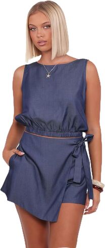 Petal & Pup Women's Maggie-chambray-wrap-skort-set-medium-denim in Kuwait