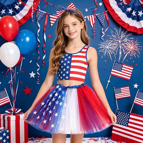 4th of July Patriotic Tutu Skirt for Girls, Red White Blue Star Tulle Tutu Skirt, Independence Day Costume in Kuwait
