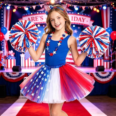 4th of July Patriotic Tutu Skirt for Girls, Red White Blue Star Tulle Tutu Skirt, Independence Day Costume in Kuwait