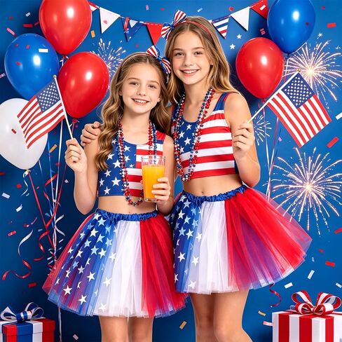4th of July Patriotic Tutu Skirt for Girls, Red White Blue Star Tulle Tutu Skirt, Independence Day Costume in Kuwait