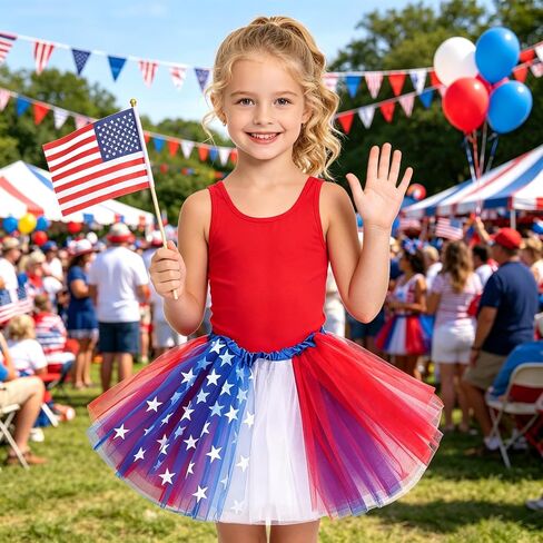 4th of July Patriotic Tutu Skirt for Girls, Red White Blue Star Tulle Tutu Skirt, Independence Day Costume in Kuwait