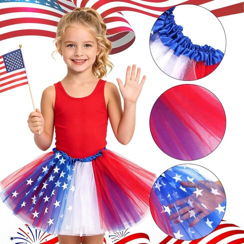4th of July Patriotic Tutu Skirt for Girls, Red White Blue Star Tulle Tutu Skirt, Independence Day Costume in Kuwait