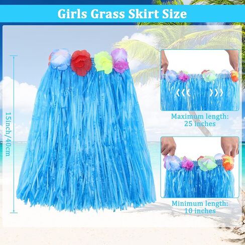 HOFASON 24 Pcs Girls Grass Skirt Hawaiian Luau Hula Skirts Bulk for Party Decorations Favors Supplies, Girls Kids Tropical Hibiscus Flowers Grass Skirt for Beach Luau Party, Birthday, Celebration in Saudi Arabia
