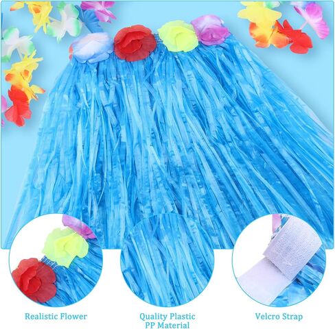 HOFASON 24 Pcs Girls Grass Skirt Hawaiian Luau Hula Skirts Bulk for Party Decorations Favors Supplies, Girls Kids Tropical Hibiscus Flowers Grass Skirt for Beach Luau Party, Birthday, Celebration in Saudi Arabia