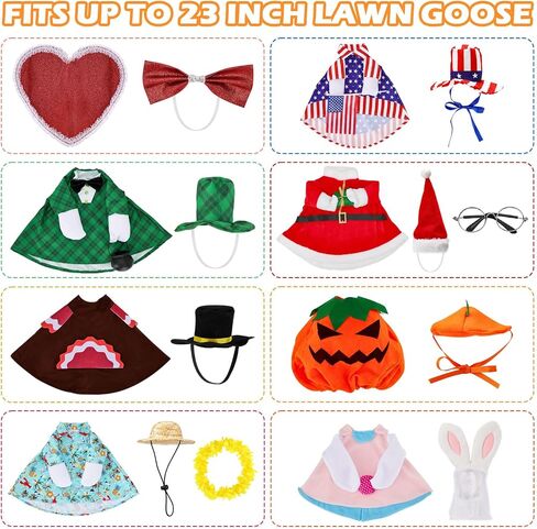 8-Piece Seasonal Lawn Goose Outfits - Holiday Porch Goose Clothes for Easter,4th of July, St. Patrick’s Day,Valentine's Day, Christmas,Themed Costumes for Patio/Yard/Garden Decor in Saudi Arabia