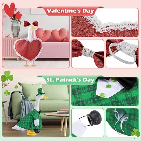 8-Piece Seasonal Lawn Goose Outfits - Holiday Porch Goose Clothes for Easter,4th of July, St. Patrick’s Day,Valentine's Day, Christmas,Themed Costumes for Patio/Yard/Garden Decor in Saudi Arabia