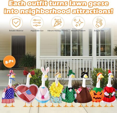 8-Piece Seasonal Lawn Goose Outfits - Holiday Porch Goose Clothes for Easter,4th of July, St. Patrick’s Day,Valentine's Day, Christmas,Themed Costumes for Patio/Yard/Garden Decor in Saudi Arabia