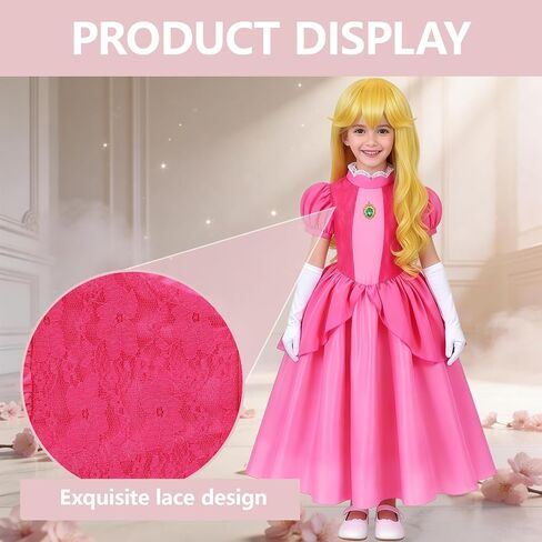 Pink Princess Themed Outfit for Girls Dress Set with Crown Wand Bag Gloves Earrings Royal Dress Up Outfit in Saudi Arabia