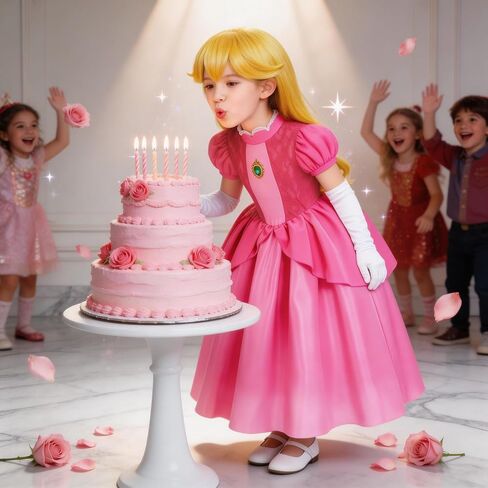 Pink Princess Themed Outfit for Girls Dress Set with Crown Wand Bag Gloves Earrings Royal Dress Up Outfit in Saudi Arabia