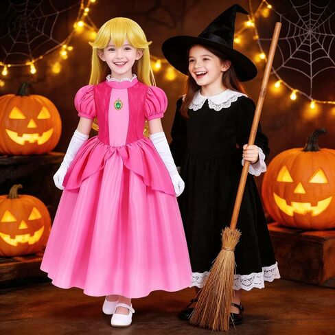 Pink Princess Themed Outfit for Girls Dress Set with Crown Wand Bag Gloves Earrings Royal Dress Up Outfit in Saudi Arabia