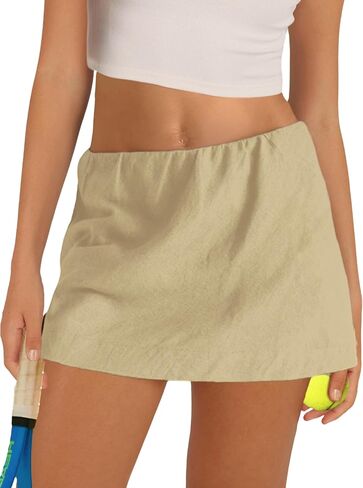 Gozoloma Women's Cotton Linen Skorts Casual Cute A-Line Micro Mini Skirts with Ruffle Inner Waistband in Saudi Arabia