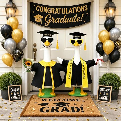 Graduation Porch Goose Outfit for Porch Goose 23 Inch 2026 Graduation Cap and Gown with Flower or Certificate Random, Porch Goose Clothes for Concrete Porch Goose, Garden Yard Patio Decoration 1 Pcs in Saudi Arabia