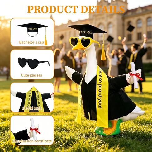 Graduation Porch Goose Outfit for Porch Goose 23 Inch 2026 Graduation Cap and Gown with Flower or Certificate Random, Porch Goose Clothes for Concrete Porch Goose, Garden Yard Patio Decoration 1 Pcs in Saudi Arabia