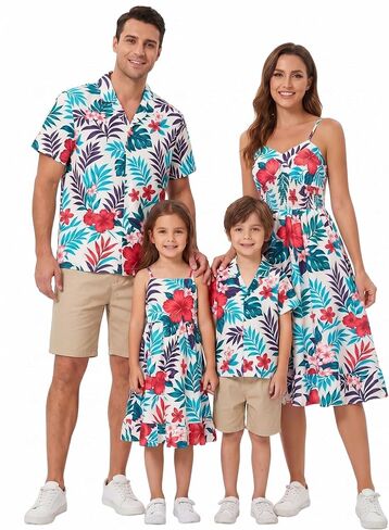 AWIBMK Hawaiian Family Matching Outfits Mother Daughter Tropical Dresses Father Son Shirts for Beach Vacation Luau Party in Kuwait