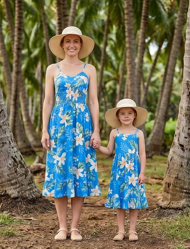 AWIBMK Hawaiian Family Matching Outfits Mother Daughter Tropical Dresses Father Son Shirts for Beach Vacation Luau Party in Kuwait
