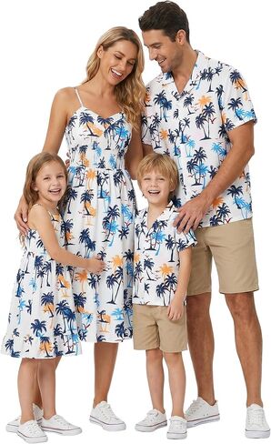 AWIBMK Hawaiian Family Matching Outfits Mother Daughter Tropical Dresses Father Son Shirts for Beach Vacation Luau Party in Kuwait