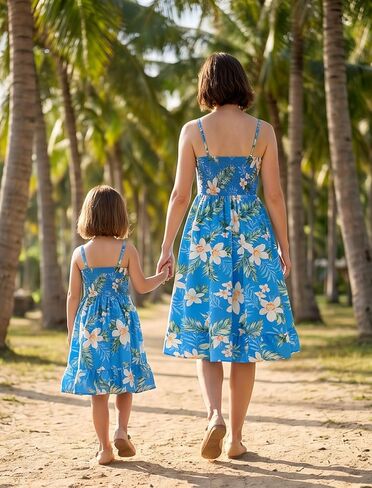 AWIBMK Hawaiian Family Matching Outfits Mother Daughter Tropical Dresses Father Son Shirts for Beach Vacation Luau Party in Kuwait