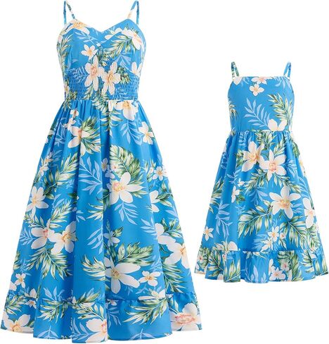 AWIBMK Hawaiian Family Matching Outfits Mother Daughter Tropical Dresses Father Son Shirts for Beach Vacation Luau Party in Kuwait
