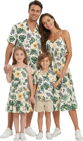 AWIBMK Hawaiian Family Matching Outfits Mother Daughter Tropical Dresses Father Son Shirts for Beach Vacation Luau Party in Kuwait