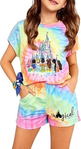 Magic Kingdom Princess Outfits For Girl Castle Tie Dye Graphic Set Casual Family Vacation 2 Piece Outfits in Kuwait