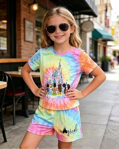 Magic Kingdom Princess Outfits For Girl Castle Tie Dye Graphic Set Casual Family Vacation 2 Piece Outfits in Saudi Arabia