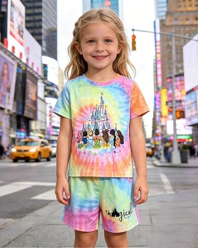 Magic Kingdom Princess Outfits For Girl Castle Tie Dye Graphic Set Casual Family Vacation 2 Piece Outfits in Saudi Arabia