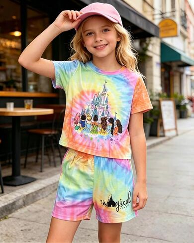 Magic Kingdom Princess Outfits For Girl Castle Tie Dye Graphic Set Casual Family Vacation 2 Piece Outfits in Saudi Arabia