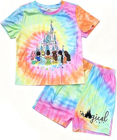 Magic Kingdom Princess Outfits For Girl Castle Tie Dye Graphic Set Casual Family Vacation 2 Piece Outfits in Saudi Arabia