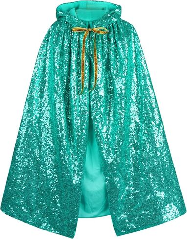 Princess Sequin Cloak Girls Sparkly Glitter Hooded Long Cape Stage Performance Party Shawl Fancy Dress Clothes Outfit in Kuwait