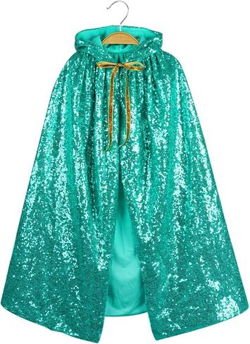 Princess Sequin Cloak Girls Sparkly Glitter Hooded Long Cape Stage Performance Party Shawl Fancy Dress Clothes Outfit in Kuwait